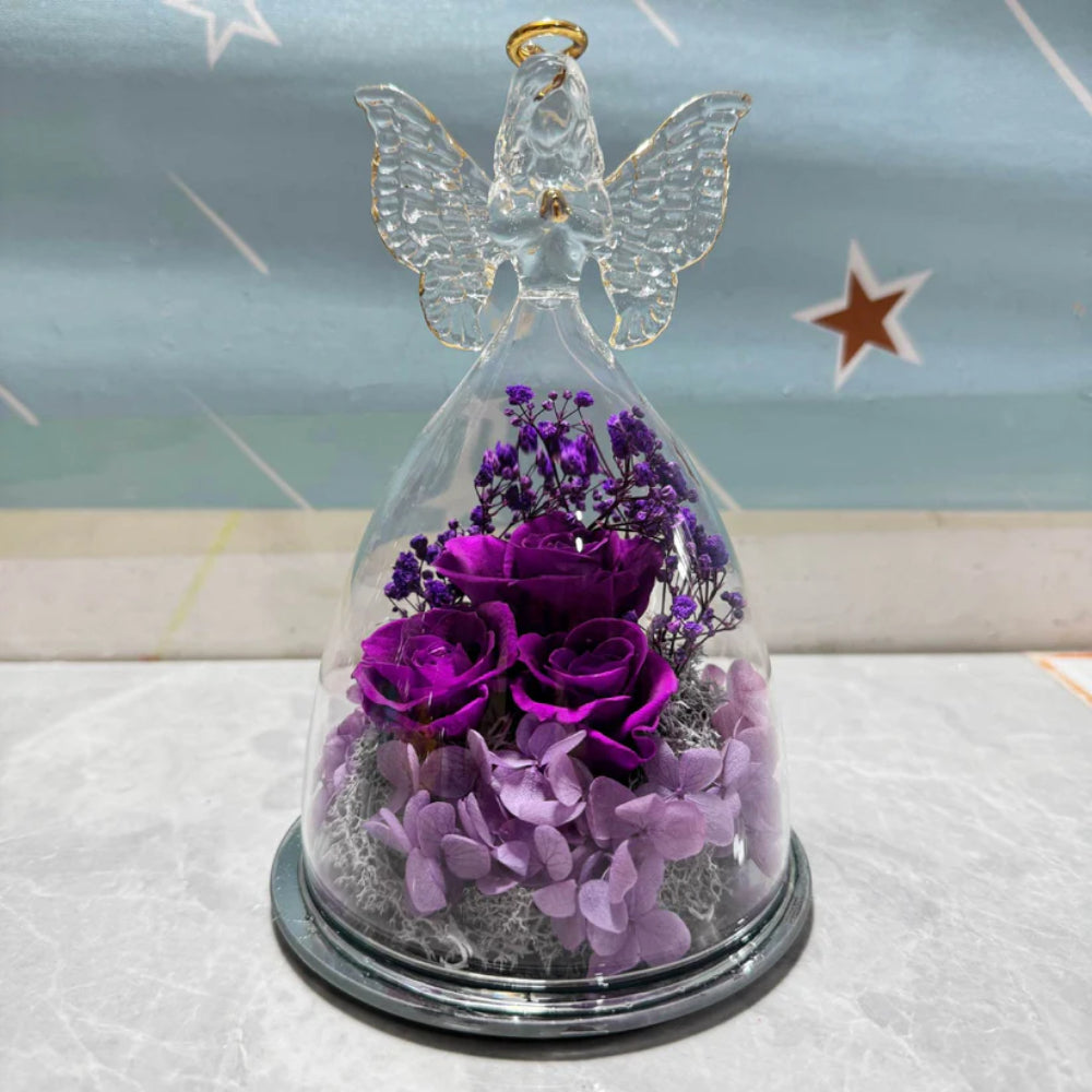 Timeless Preserved Rose Display with Angelic Glow