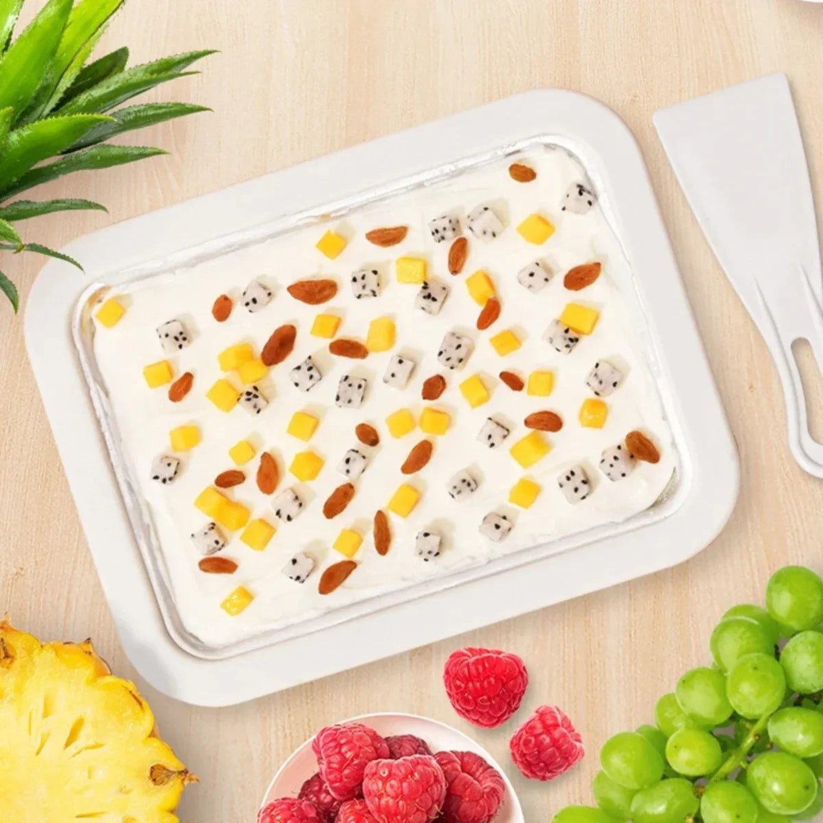 Large Ice Cream Maker Pan with Quick Freeze Plate for Homemade Desserts