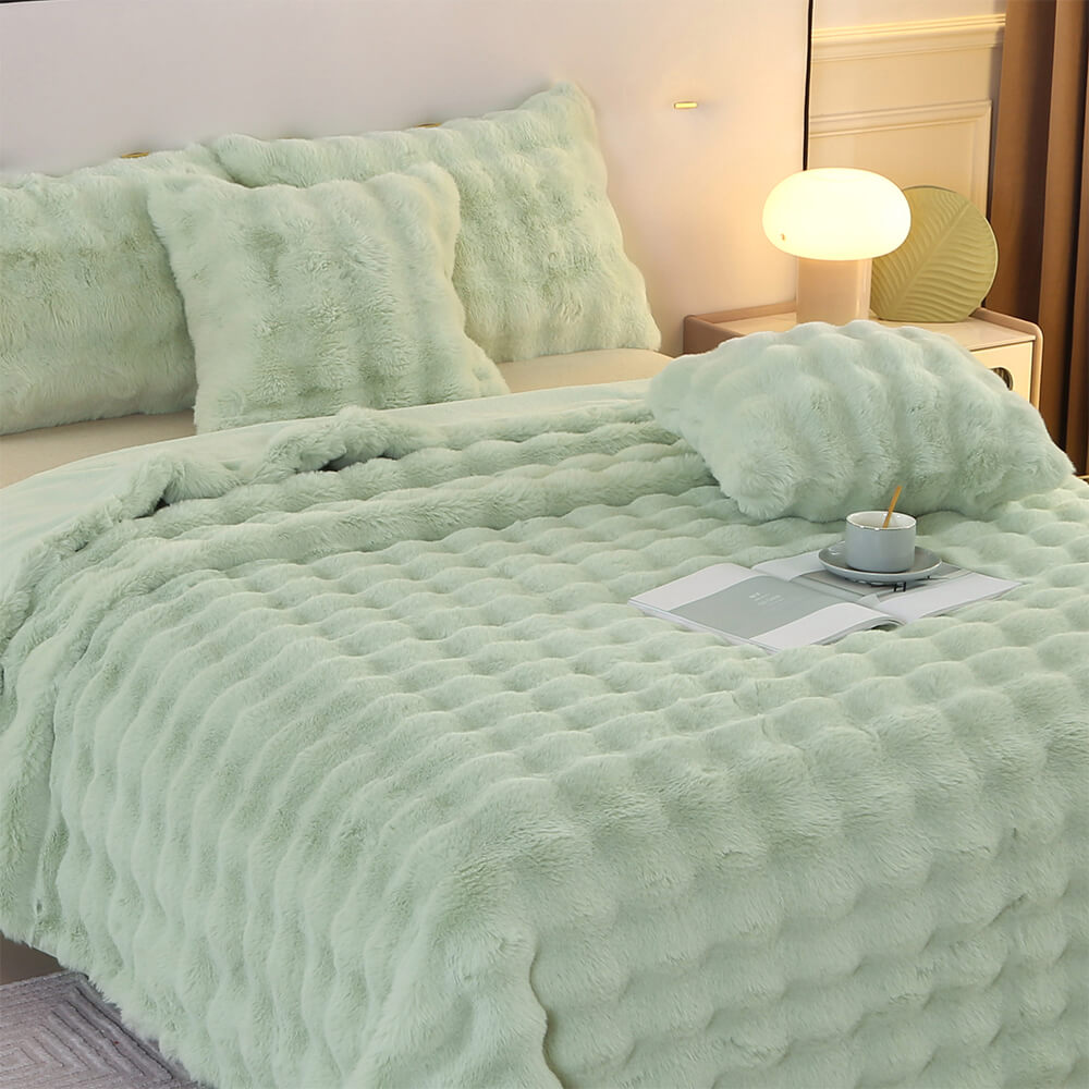 Faux Rabbit Fur Blanket | Double-Layer Plush | Extra Thick Warmth | Hypoallergenic
