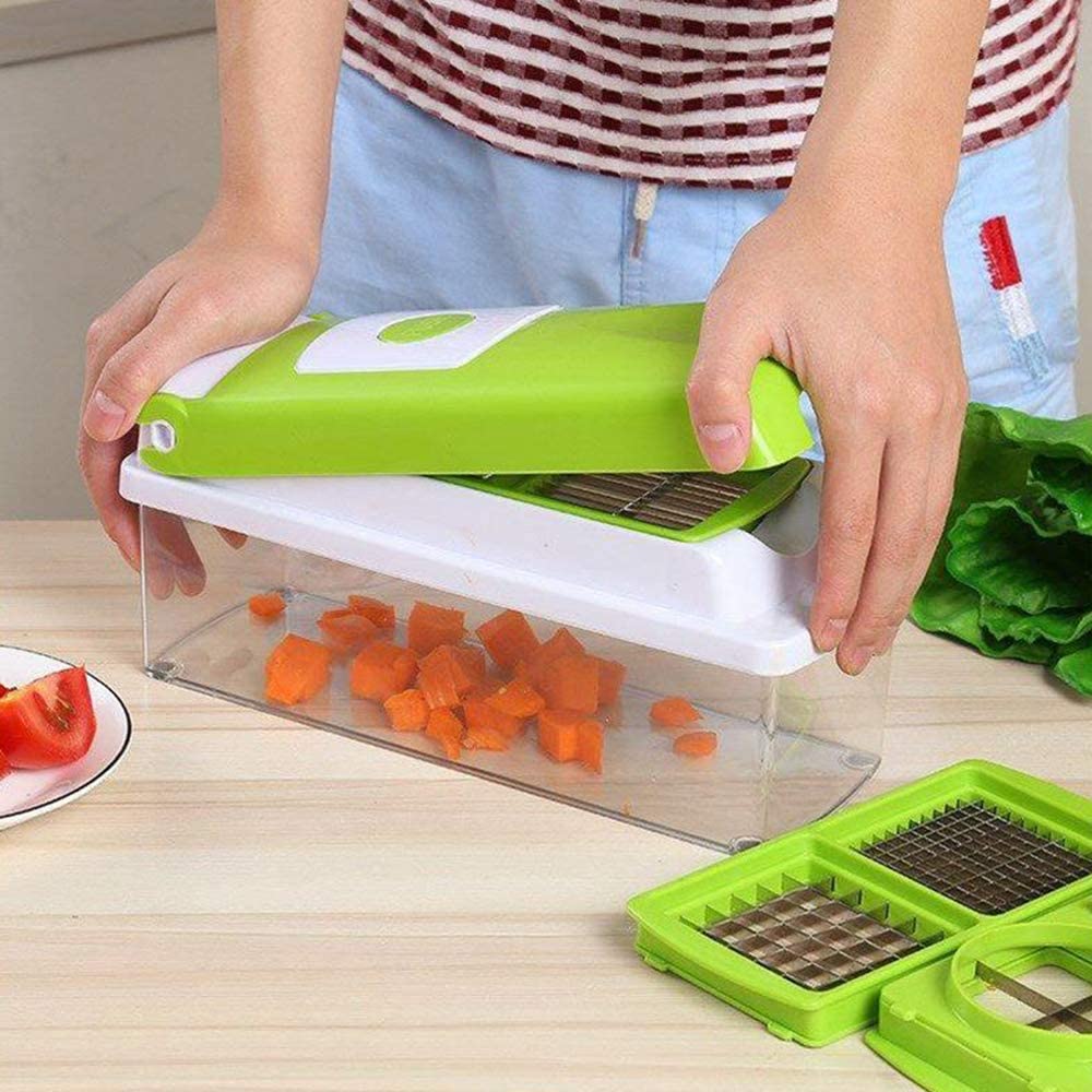 Versatile 12-in-1 Kitchen Vegetable Cutter with Storage Bin