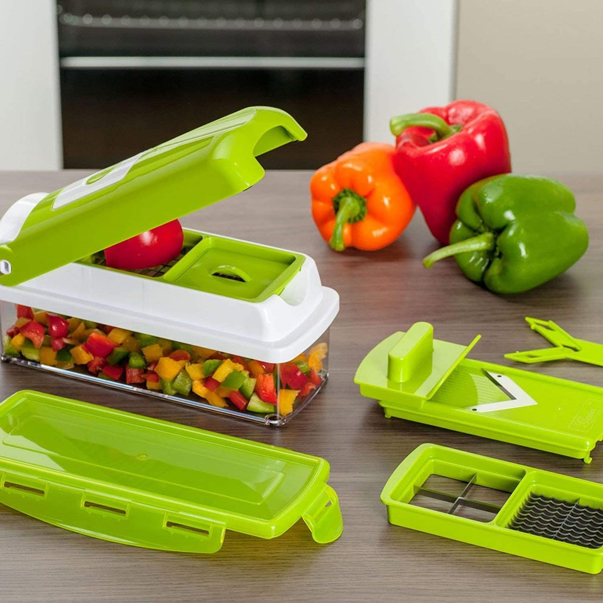 Versatile 12-in-1 Kitchen Vegetable Cutter with Storage Bin