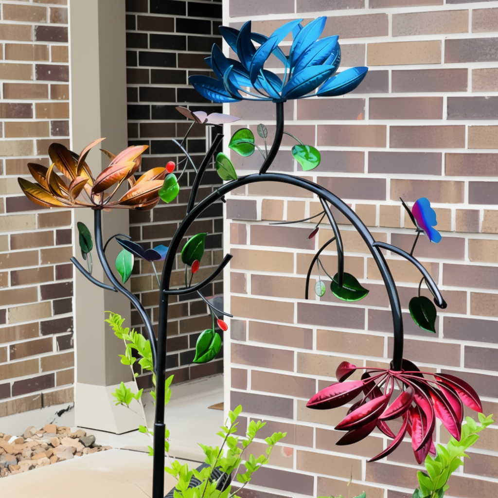 Vibrant Garden Wind Spinner Chime with Butterfly Motif