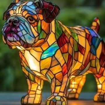 Charming Canine Stained Glass LED Table Lamp with USB Power