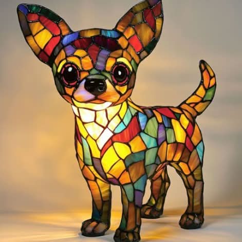 Charming Canine Stained Glass LED Table Lamp with USB Power