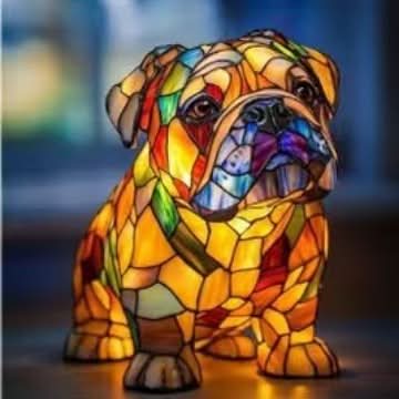 Charming Canine Stained Glass LED Table Lamp with USB Power