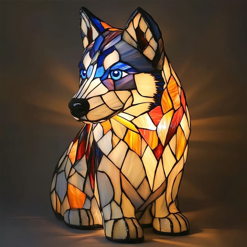 Charming Canine Stained Glass LED Table Lamp with USB Power