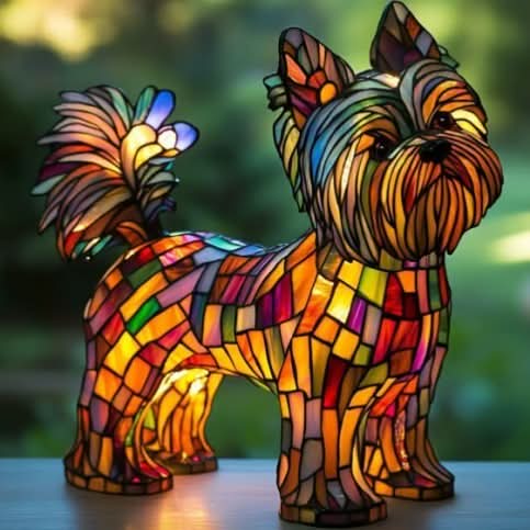 Charming Canine Stained Glass LED Table Lamp with USB Power