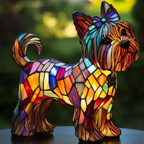 Charming Canine Stained Glass LED Table Lamp with USB Power