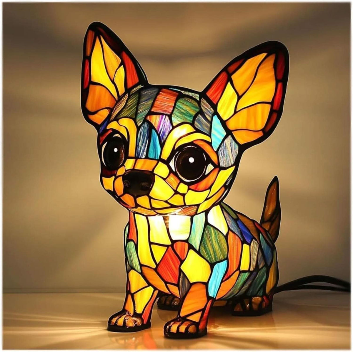 Charming Canine Stained Glass LED Table Lamp with USB Power