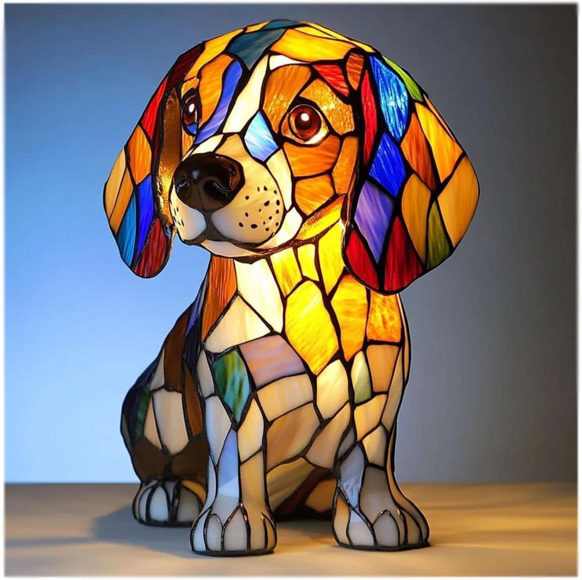 Charming Canine Stained Glass LED Table Lamp with USB Power