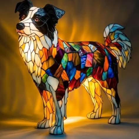 Charming Canine Stained Glass LED Table Lamp with USB Power