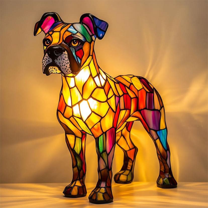 Charming Canine Stained Glass LED Table Lamp with USB Power
