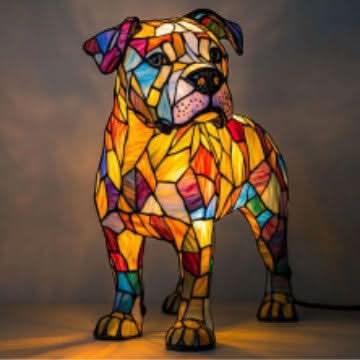 Charming Canine Stained Glass LED Table Lamp with USB Power
