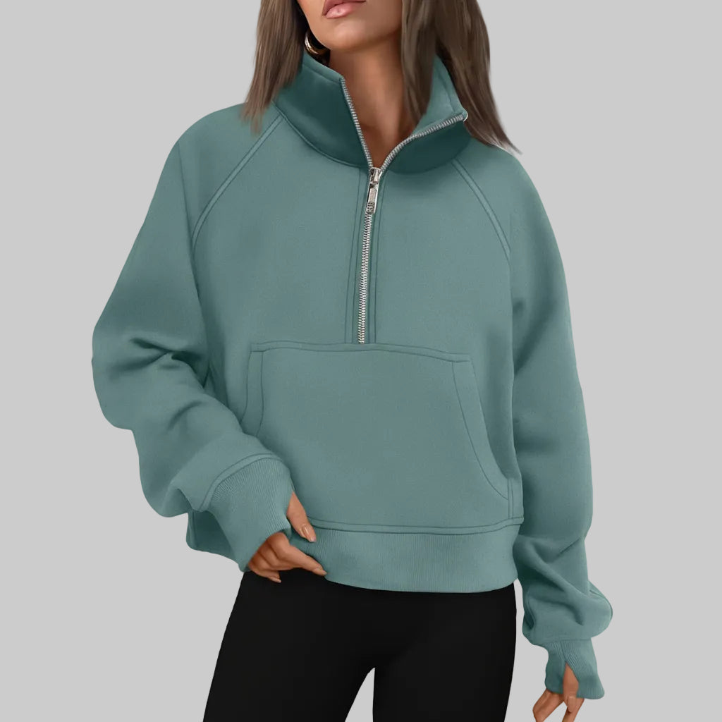 Chic Cropped Fleece Half Zip Sweatshirt for Daily Comfort
