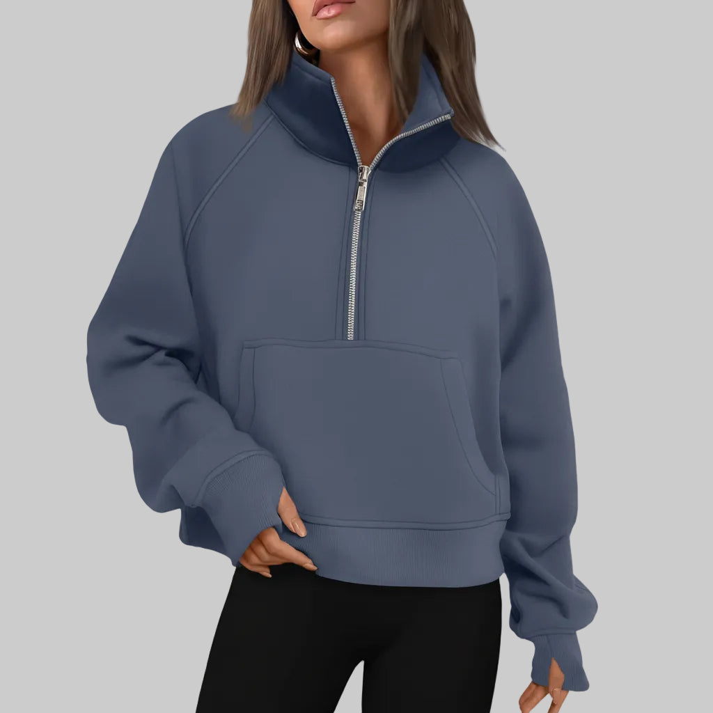 Chic Cropped Fleece Half Zip Sweatshirt for Daily Comfort