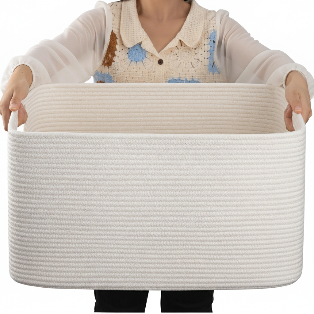 Spacious Rectangular Fabric Storage Basket with Handles