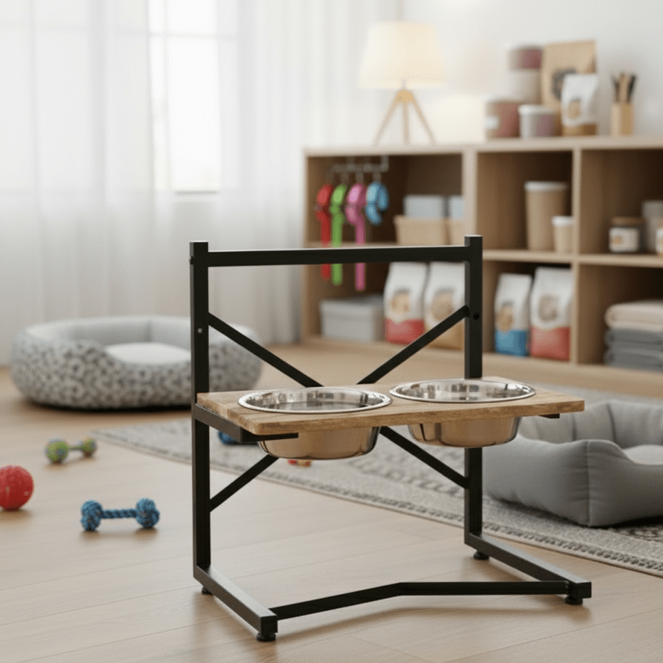 Elevated Pet Dining Station with Stainless Steel Bowls
