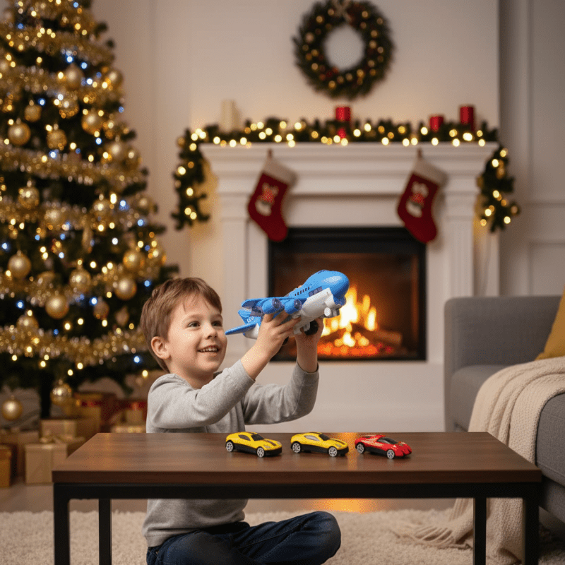 SkyGlide Interactive Airplane Toy with Lights and Cars