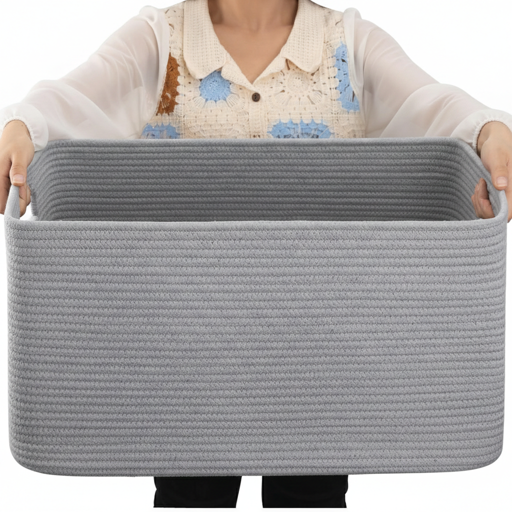 Spacious Rectangular Fabric Storage Basket with Handles