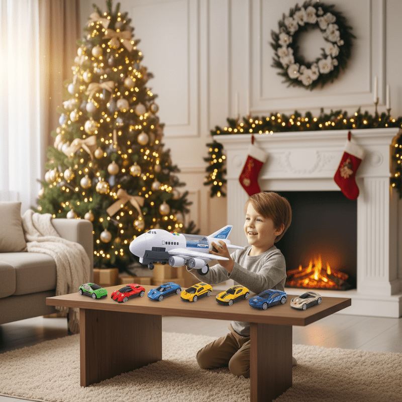 SkyGlide Interactive Airplane Toy with Lights and Cars