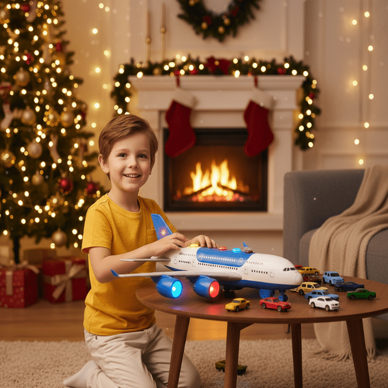 SkyGlide Interactive Airplane Toy with Lights and Cars