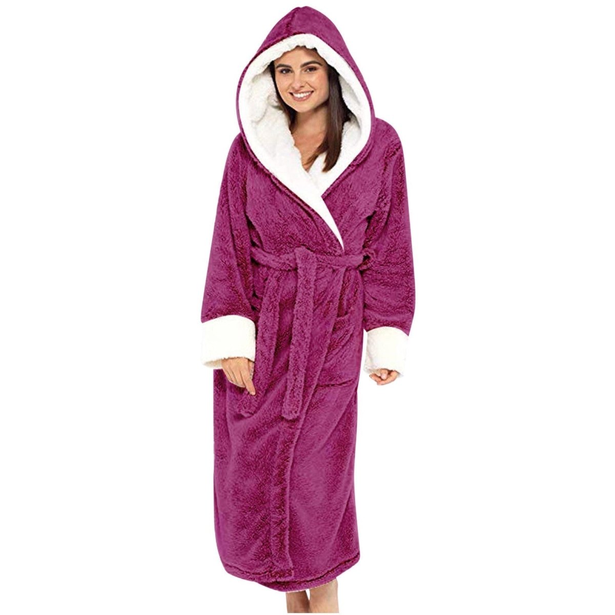 PlushHaven Women's Fleece Jacket with Hood and Adjustable Belt