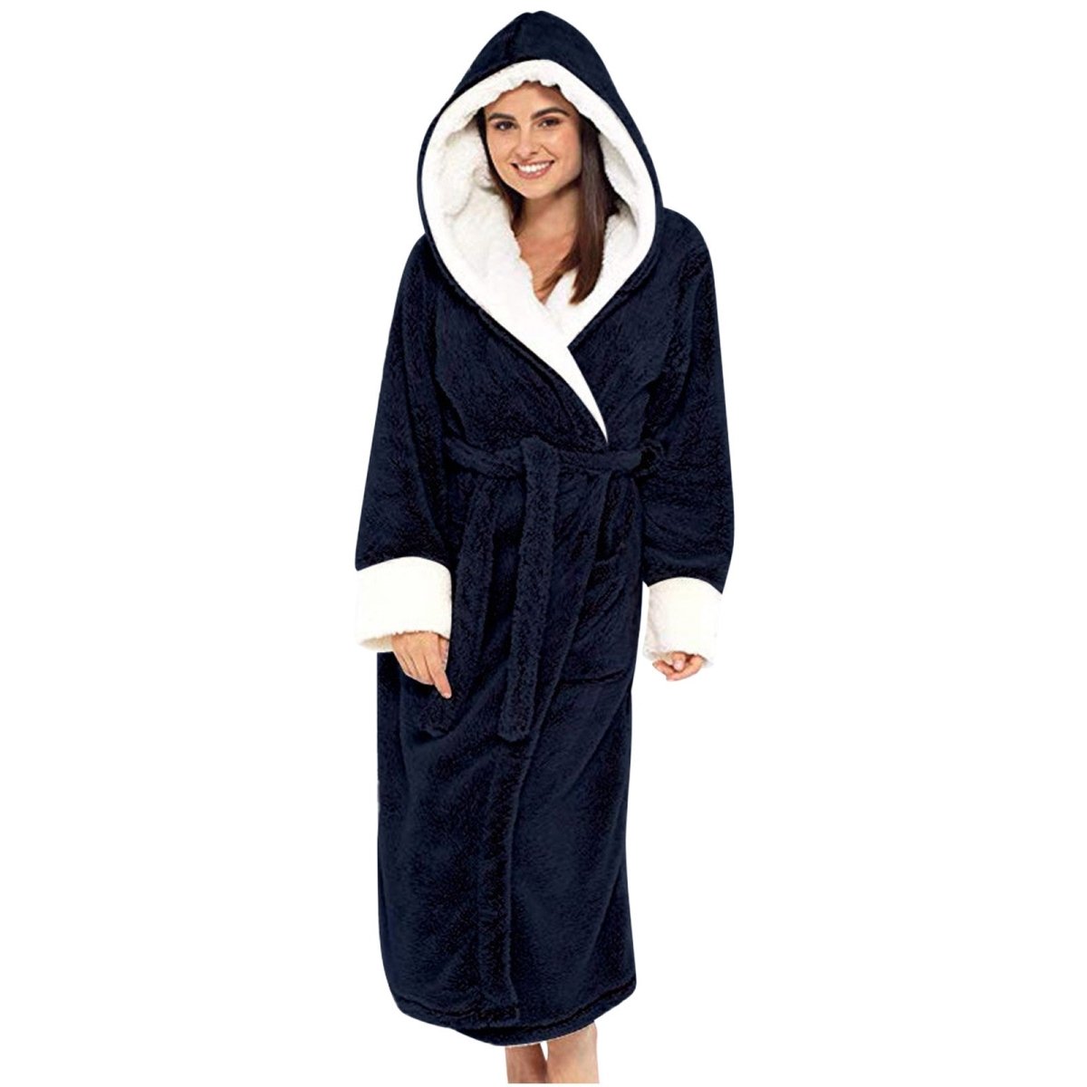 PlushHaven Women's Fleece Jacket with Hood and Adjustable Belt