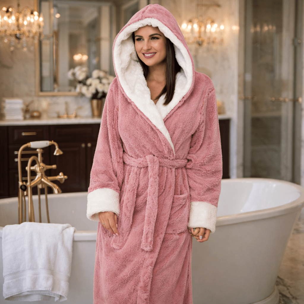 PlushHaven Women's Fleece Jacket with Hood and Adjustable Belt
