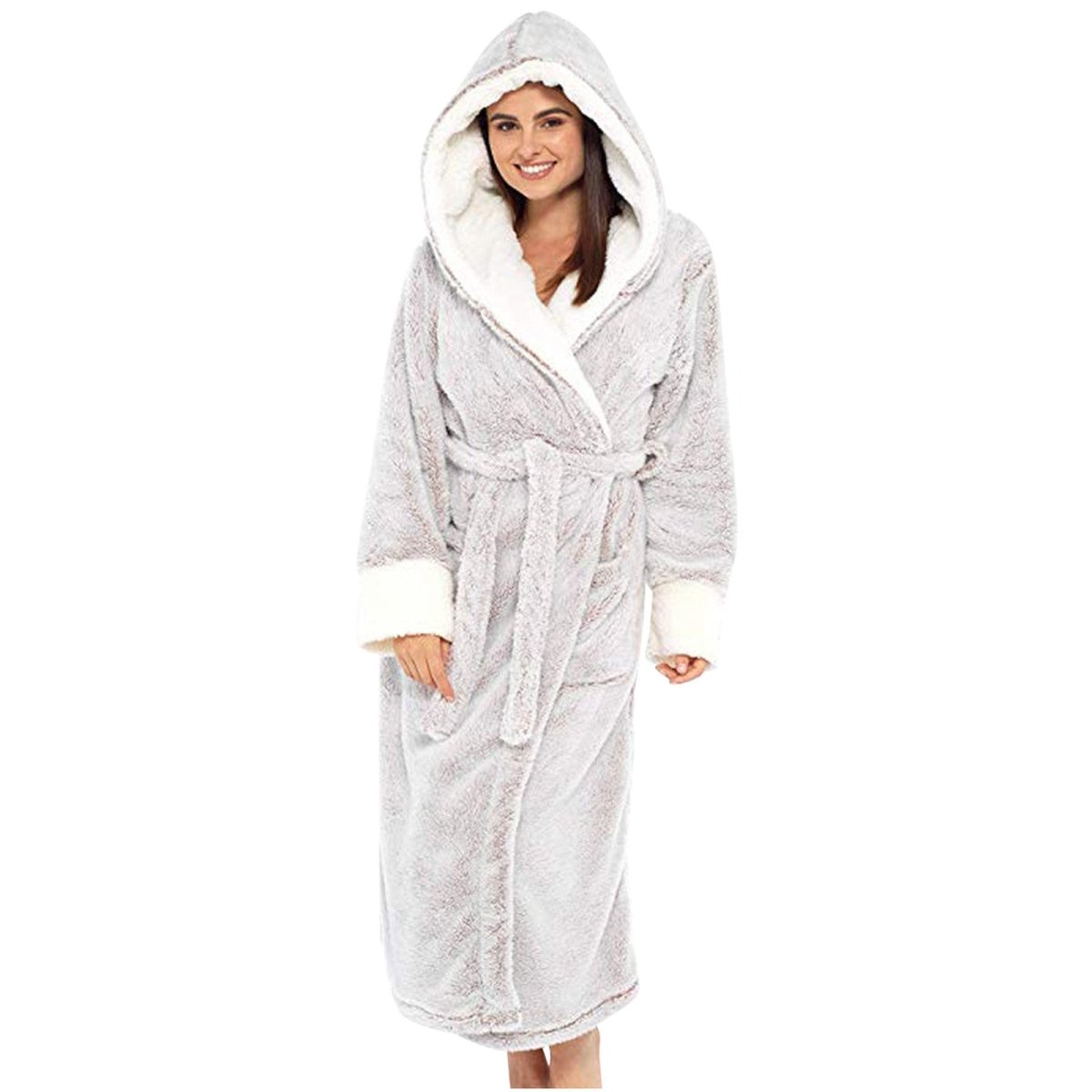 PlushHaven Women's Fleece Jacket with Hood and Adjustable Belt