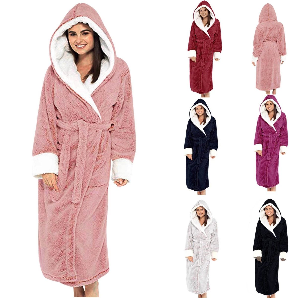 PlushHaven Women's Fleece Jacket with Hood and Adjustable Belt