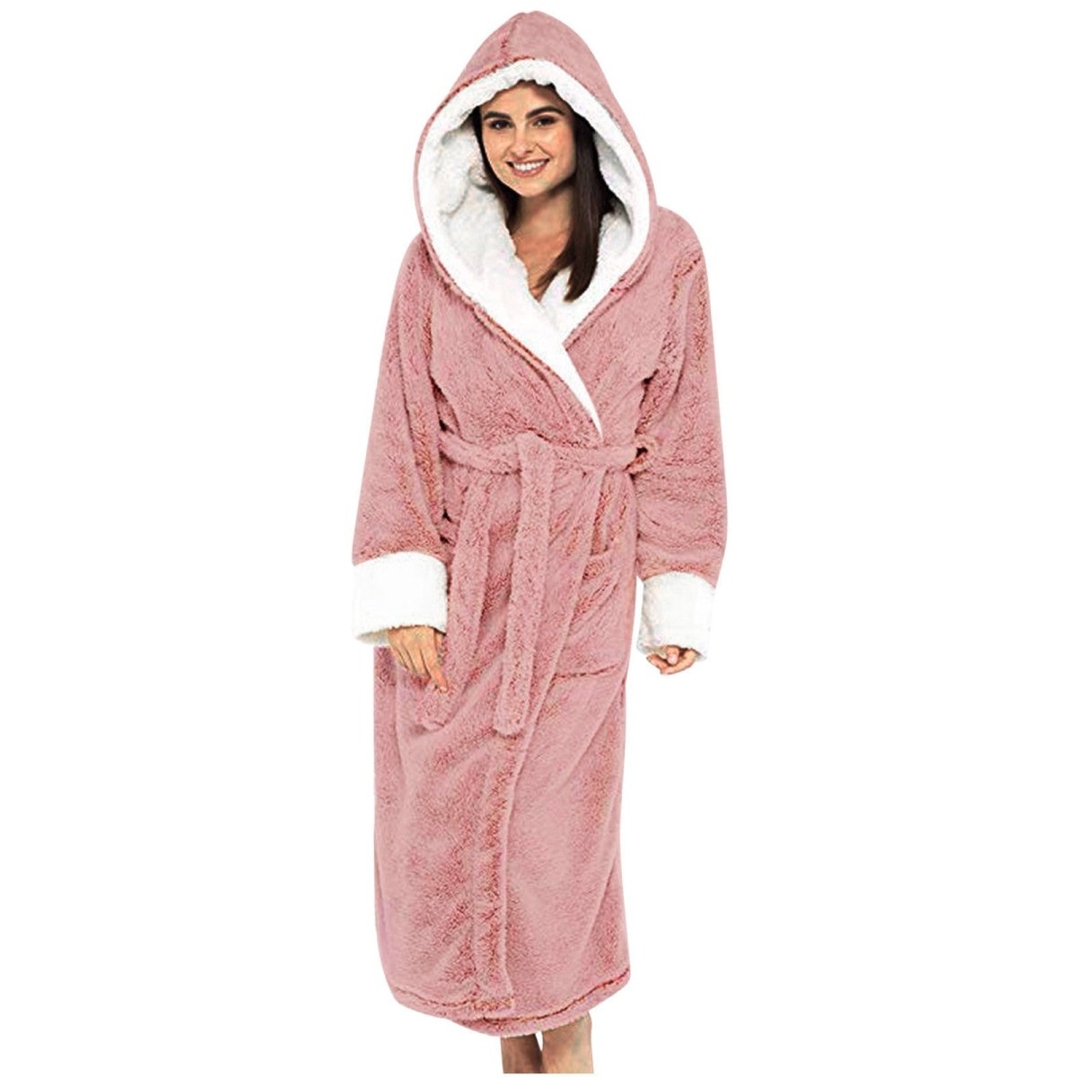 PlushHaven Women's Fleece Jacket with Hood and Adjustable Belt
