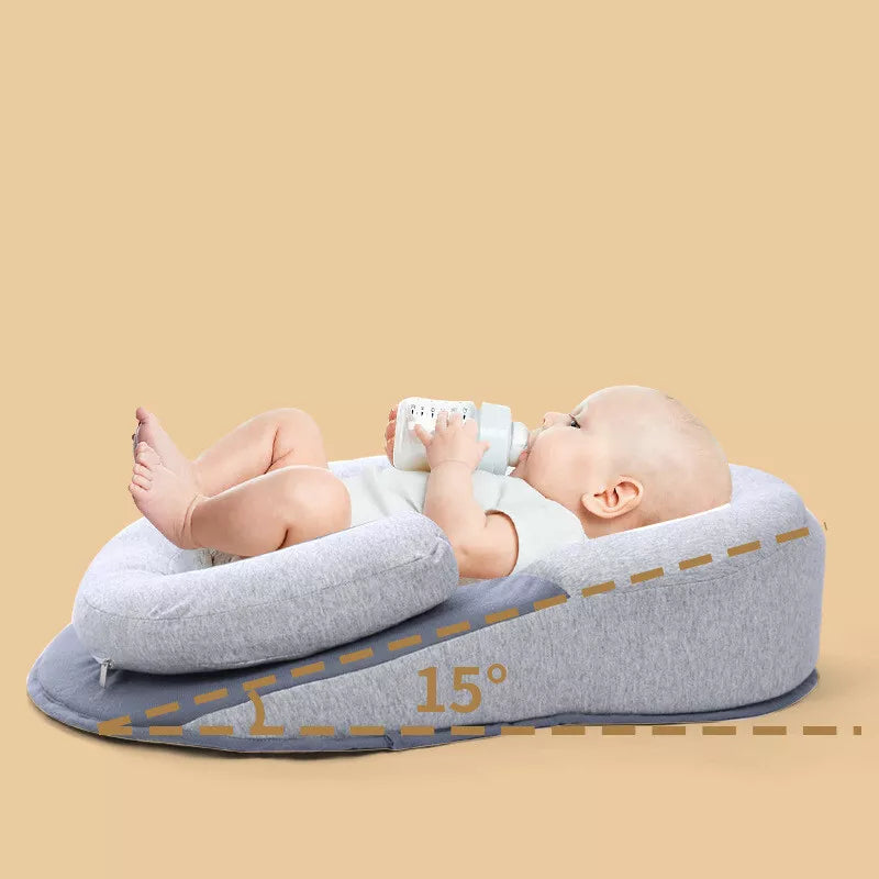 Support Pillow for Infants | 15-Degree Angle | Memory Foam | Cotton Cover | Ages Newborn to 6 Months | Gray