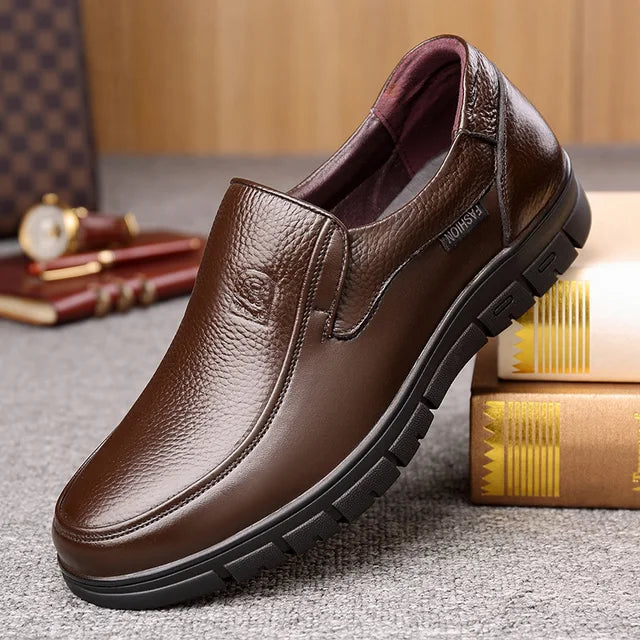 Men's Casual Leather Loafers | Handmade Genuine Leather | Flat Platform Sole | Breathable Comfortable Fit