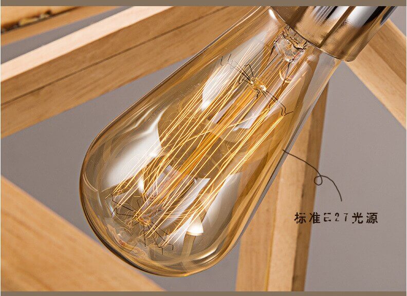 Taavita Geometric Wooden Pendant Light - Solid Wood Hanging Lamp - Living Room/Kitchen/Store Decor