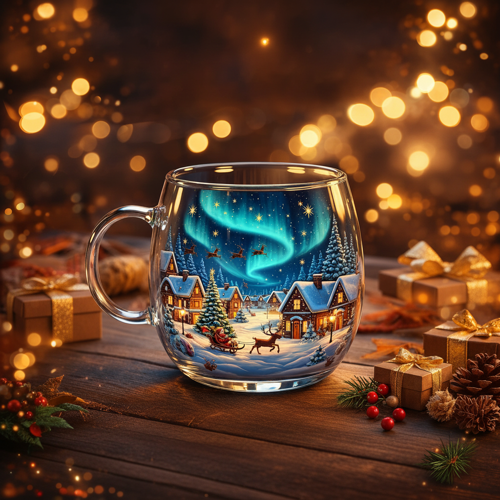 Charming Holiday Glass Mug for Warm Drinks