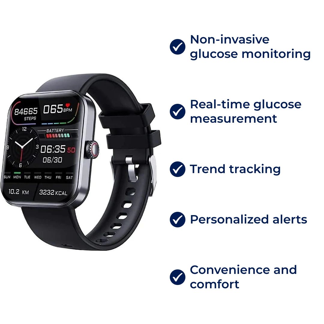 Health Monitoring Smartwatch with Blood Glucose, Heart Rate, Sleep Tracking, IP67, 7-Day Battery