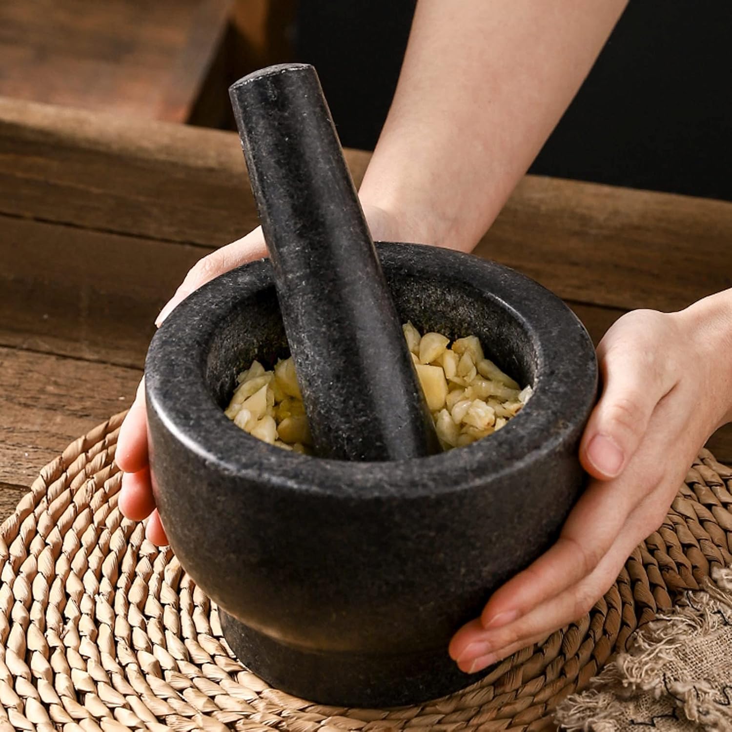 Natural Stone Mortar and Pestle Set – Effortless Kitchen Grinding
