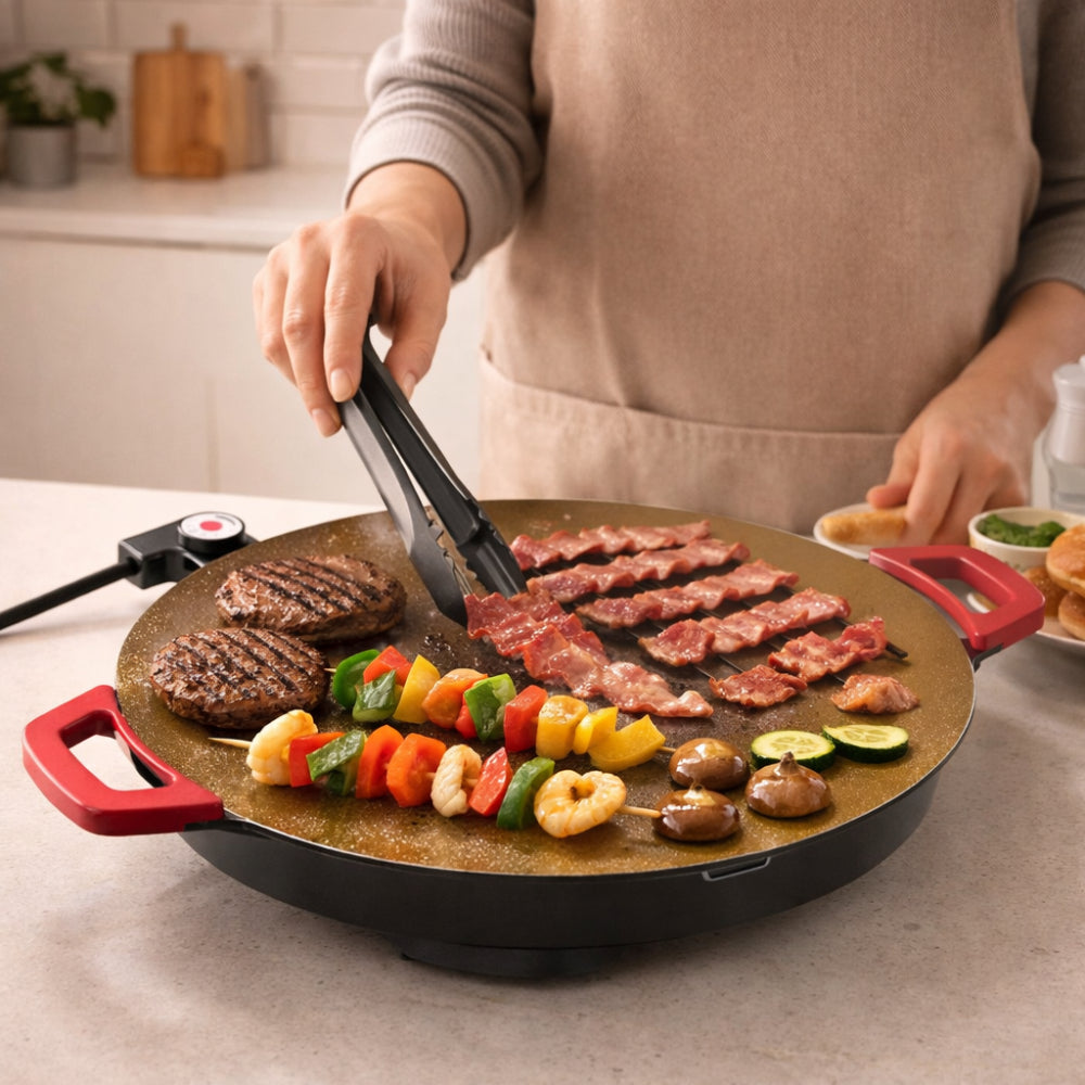 Electric Cast Iron Grilling Pan for Indoor Cooking