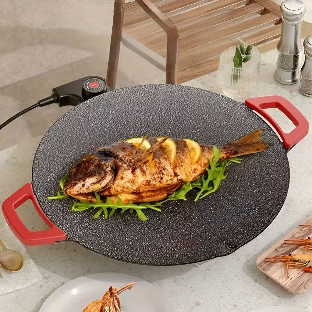 Electric Cast Iron Grilling Pan for Indoor Cooking
