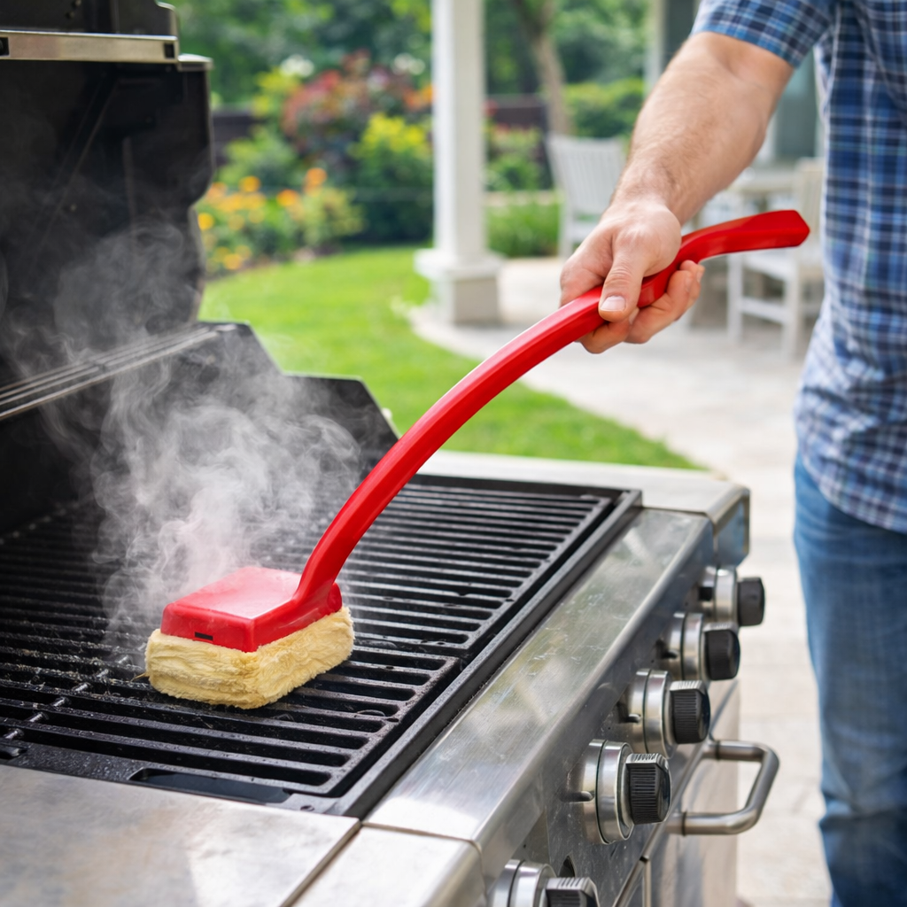 Extended Handle Steam Grill Cleaner with Bristleless Pad