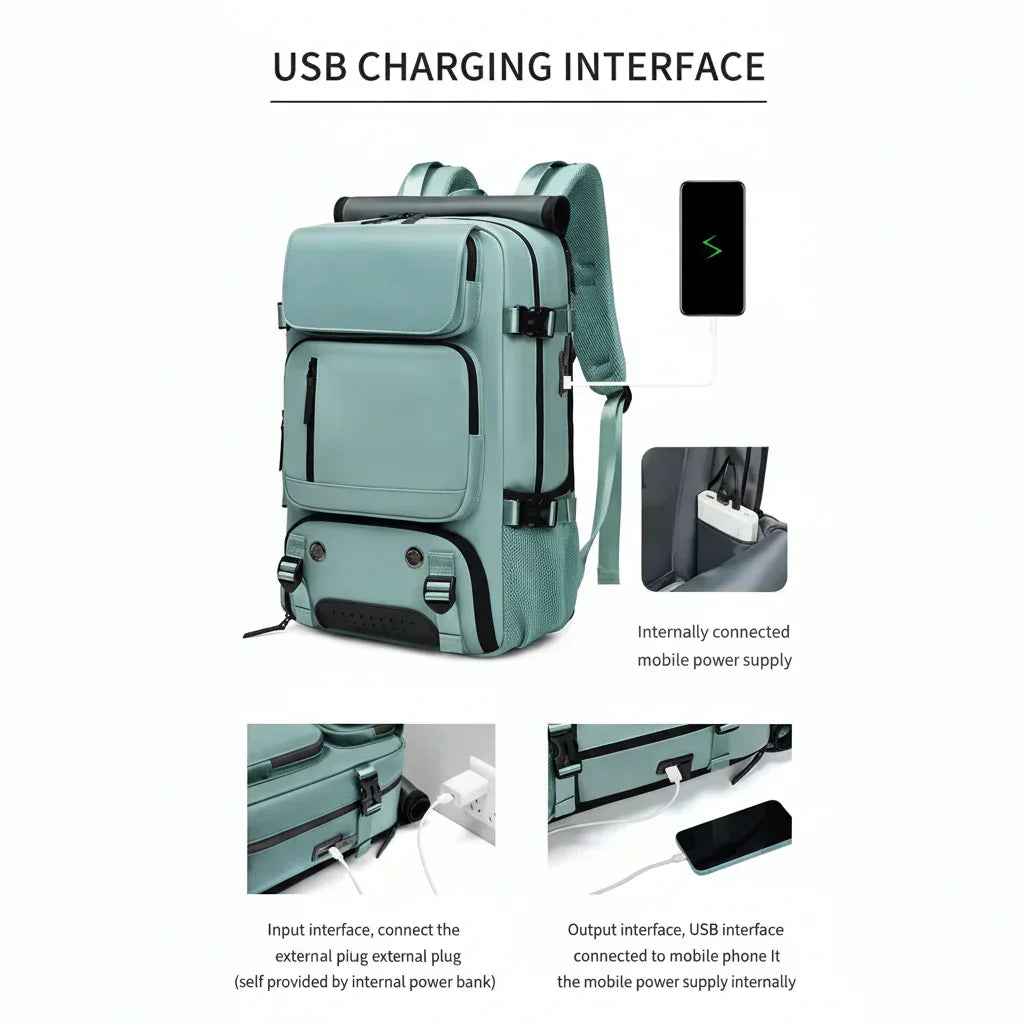 AquaShield Pro Large Travel Backpack with USB Charging Port