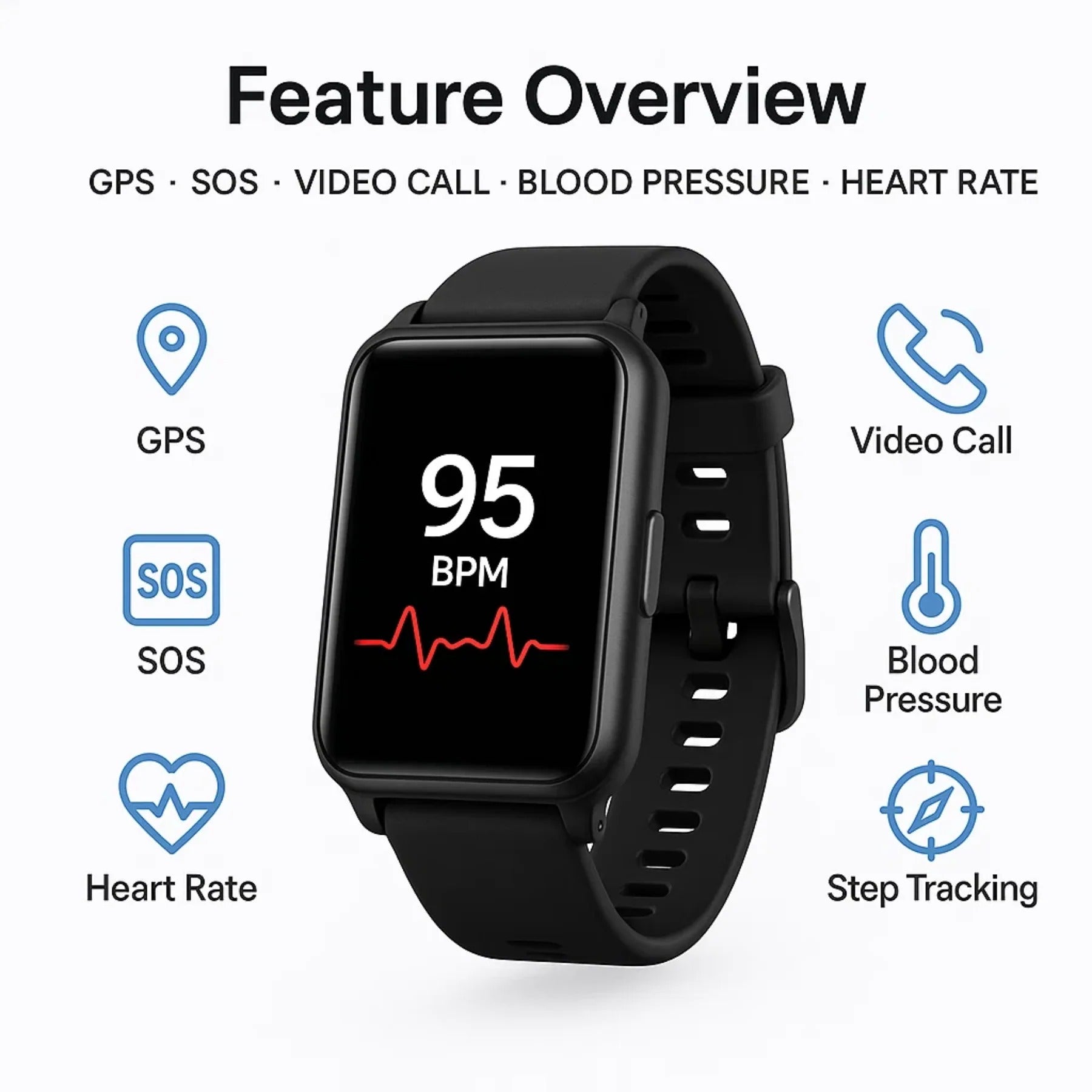 Smartwatch for Seniors with GPS Tracking and Fall Detection Features
