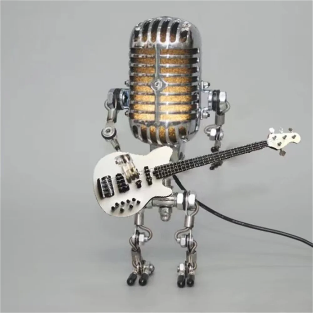 Table Lamp | Robotic Microphone Head with Guitar | Dimmable Light & Luxury Materials | Cozy Ambiance