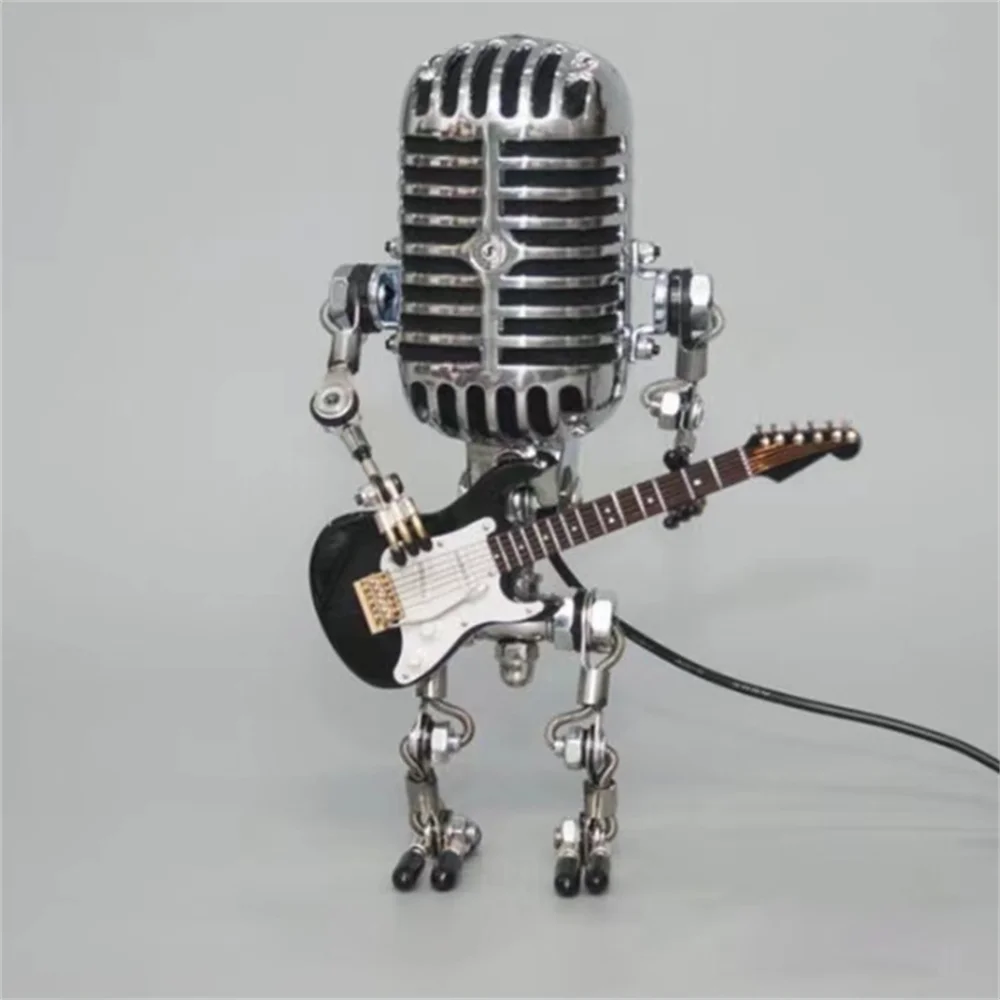 Table Lamp | Robotic Microphone Head with Guitar | Dimmable Light & Luxury Materials | Cozy Ambiance