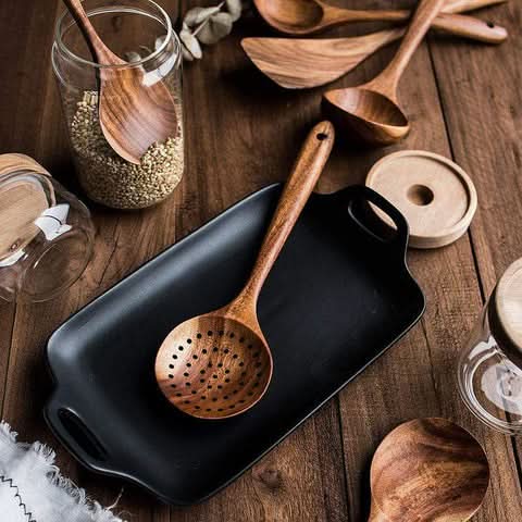 Elegant Teak Wood Utensil Set for Stylish Cooking