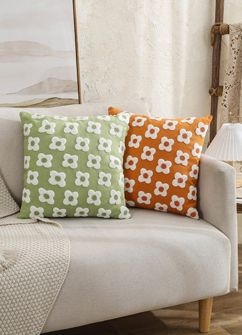 Taavita Lumbar Pillow Cover with Embroidered Floral Design