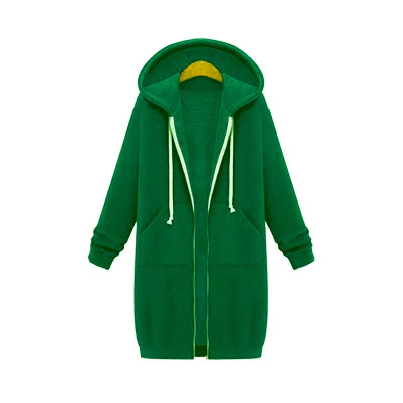 Longline Hooded Sweatshirt Coat | Zipper & Pockets | Polyester Fabric | Winter Warmth