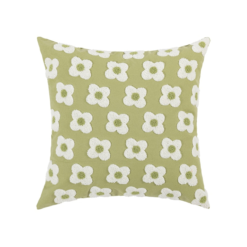 Taavita Lumbar Pillow Cover with Embroidered Floral Design