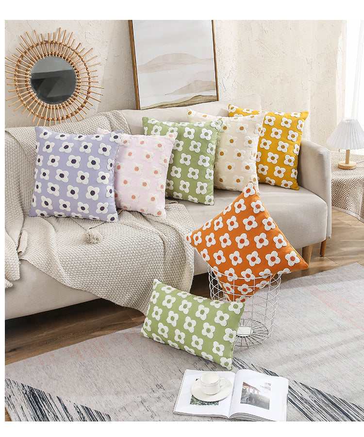 Taavita Lumbar Pillow Cover with Embroidered Floral Design