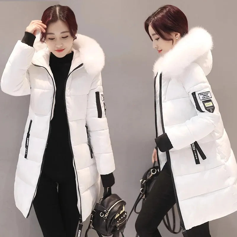 Women’s Quilted Down Jacket | Large Fur Collar & Hood | High-Quality Durable Material | Figure-Hugging Fit